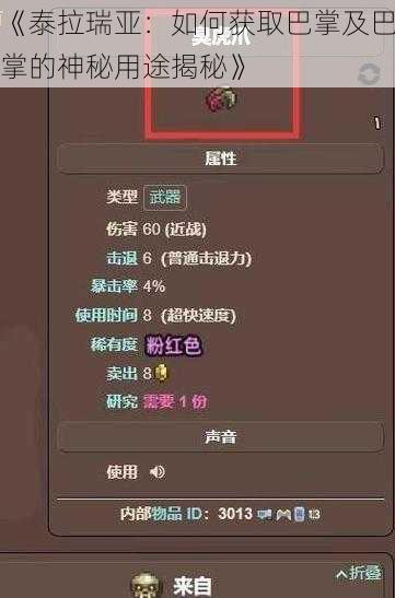 《泰拉瑞亚:如何获取巴掌及巴掌的神秘用途揭秘》