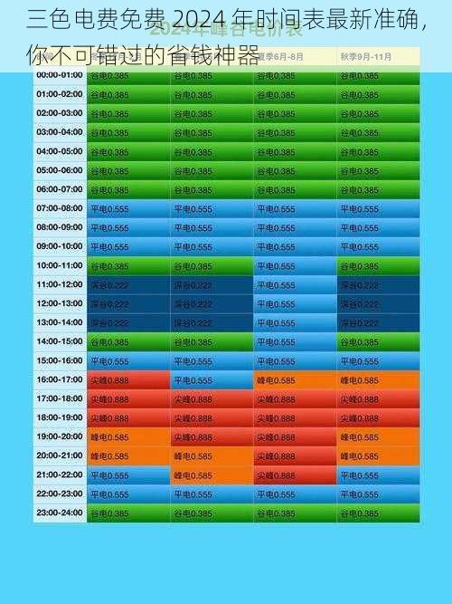 三色电费免费 2024 年时间表最新准确，你不可错过的省钱神器