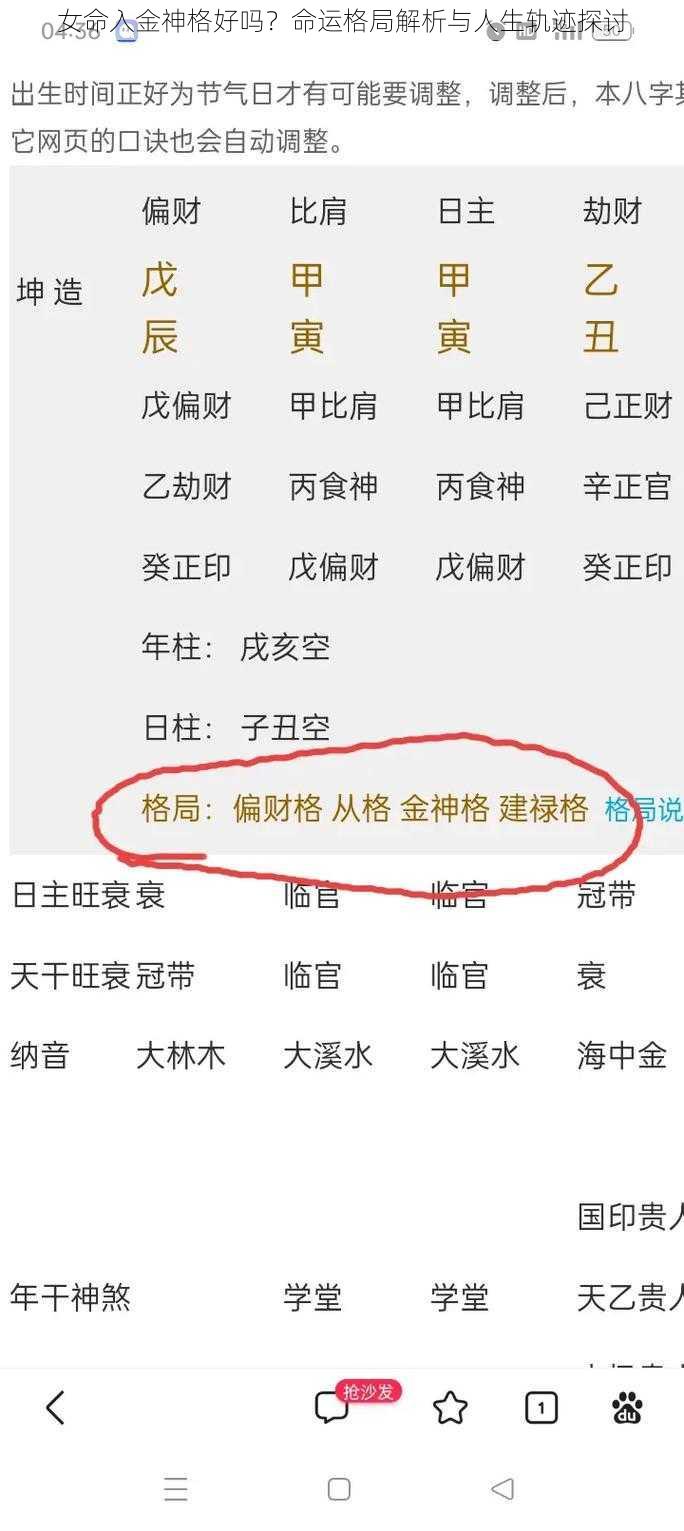 女命入金神格好吗？命运格局解析与人生轨迹探讨