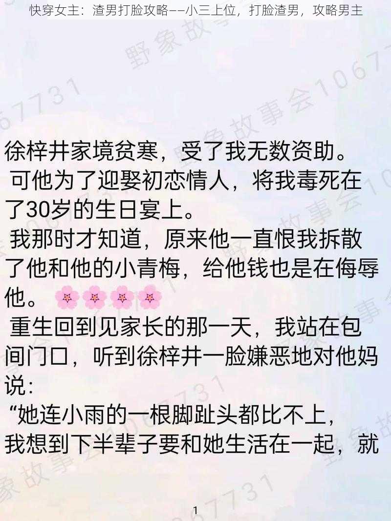 快穿女主：渣男打脸攻略——小三上位，打脸渣男，攻略男主