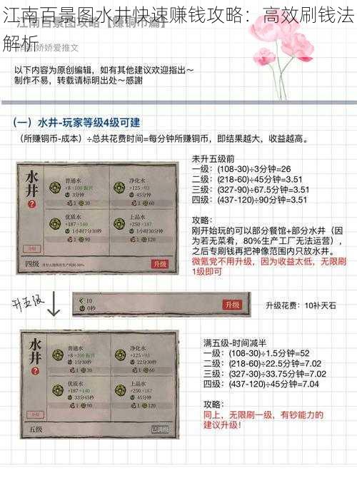 江南百景图水井快速赚钱攻略：高效刷钱法解析