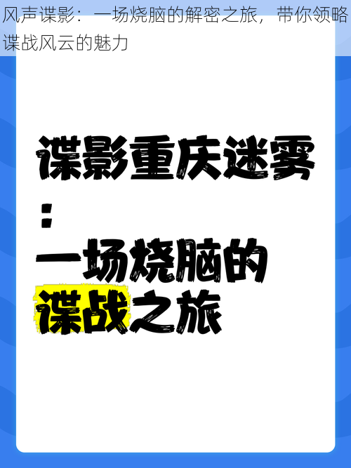 风声谍影：一场烧脑的解密之旅，带你领略谍战风云的魅力