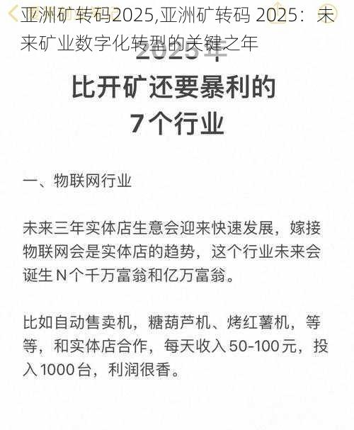 亚洲矿转码2025,亚洲矿转码 2025：未来矿业数字化转型的关键之年