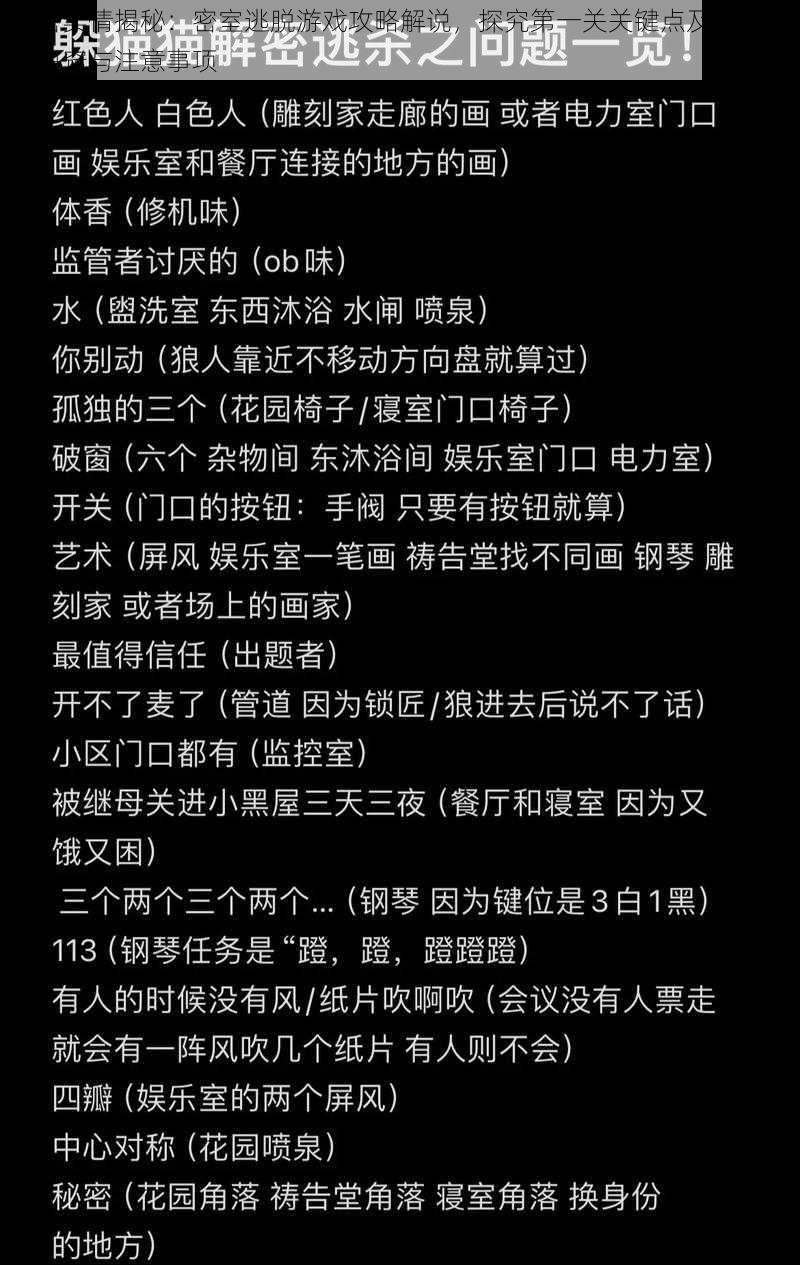 解密实情揭秘：密室逃脱游戏攻略解说，探究第一关关键点及顺利通关诀窍与注意事项