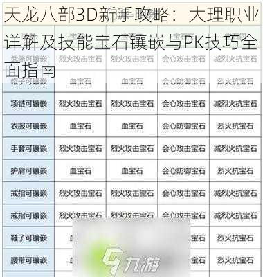 天龙八部3D新手攻略：大理职业详解及技能宝石镶嵌与PK技巧全面指南