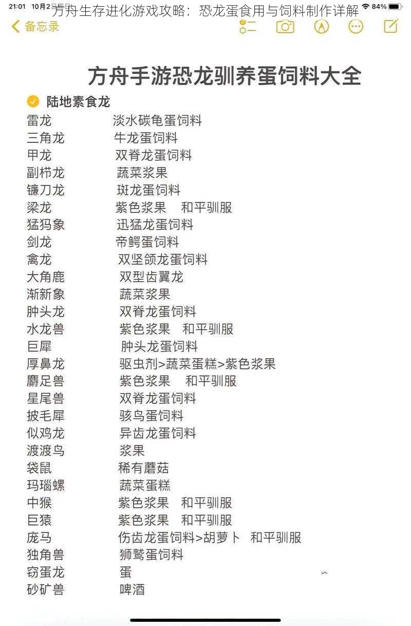 方舟生存进化游戏攻略:恐龙蛋食用与饲料制作详解