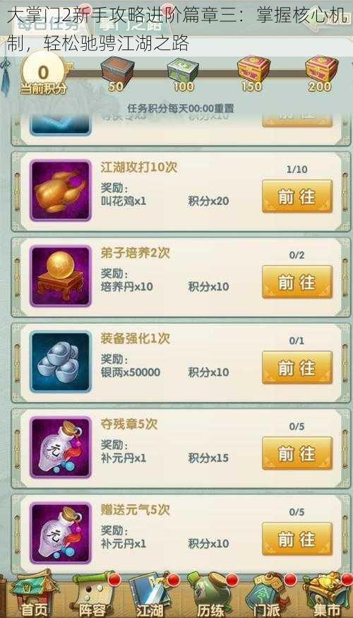 大掌门2新手攻略进阶篇章三:掌握核心机制,轻松驰骋江湖之路