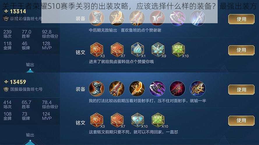 关于王者荣耀S10赛季关羽的出装攻略,应该选择什么样的装备?最强出装方案揭秘