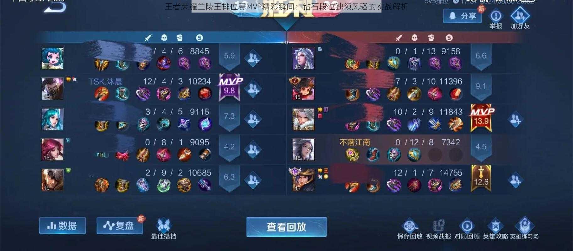 王者荣耀兰陵王排位赛MVP精彩瞬间:钻石段位独领风骚的实战解析