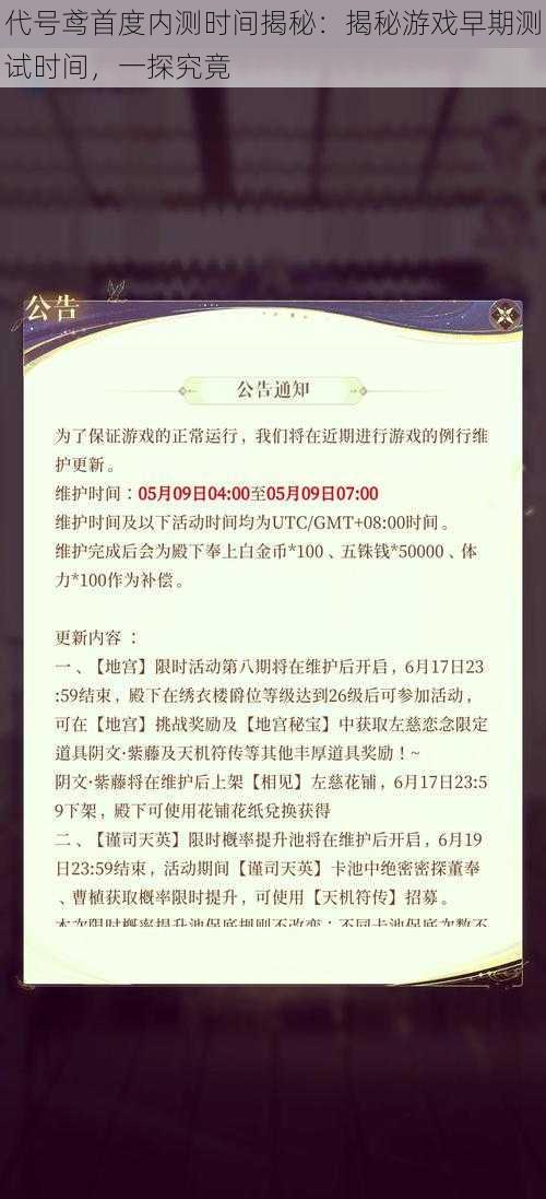 代号鸢首度内测时间揭秘:揭秘游戏早期测试时间,一探究竟