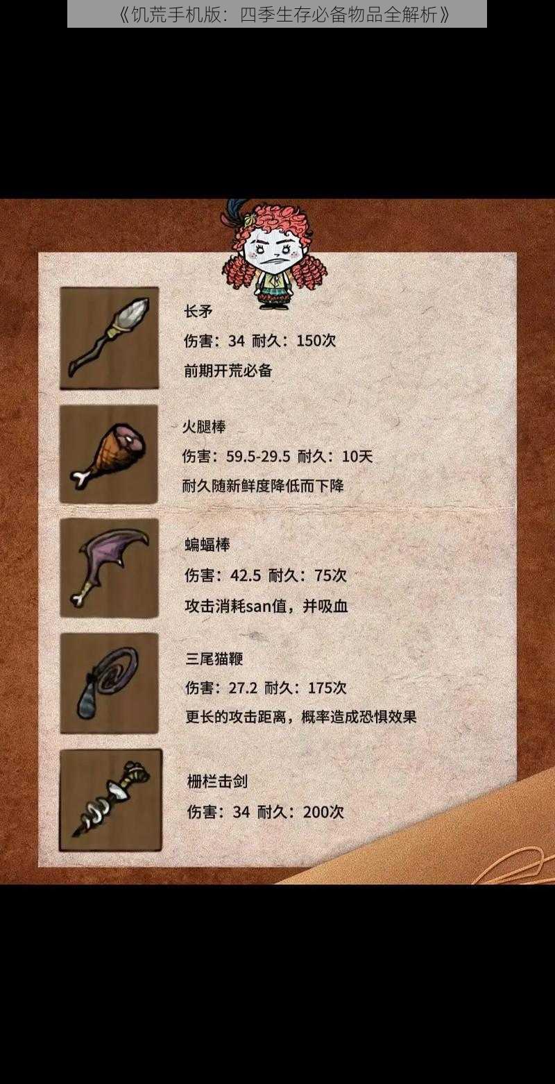 《饥荒手机版:四季生存必备物品全解析》